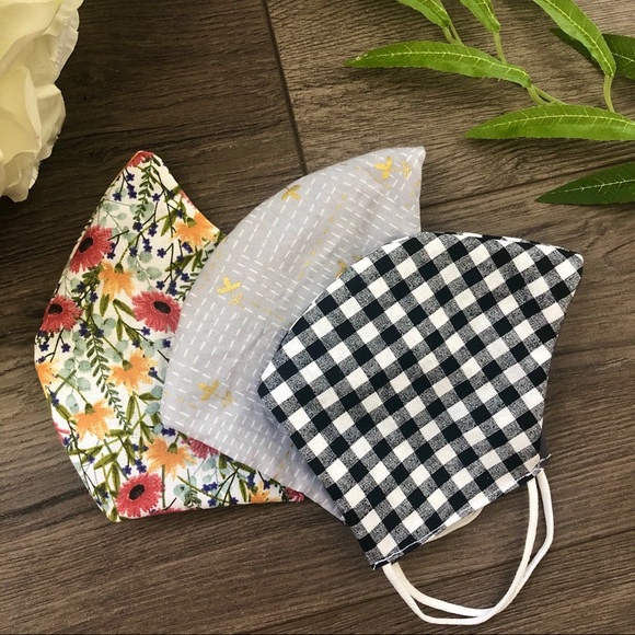 3 handmade cotton face masks floral neutral - Picture 2 of 5